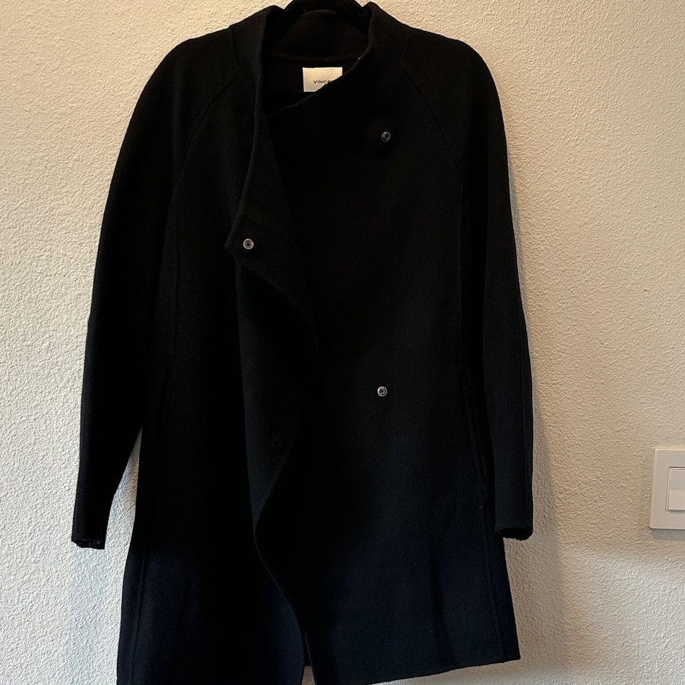 Vince Classic Black Trench Coat Mixed Fabric